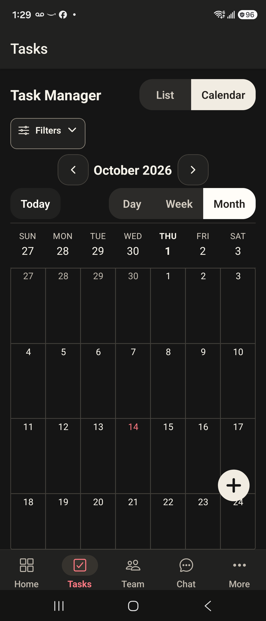 Calendrier réel de Cleaner en mode sombre