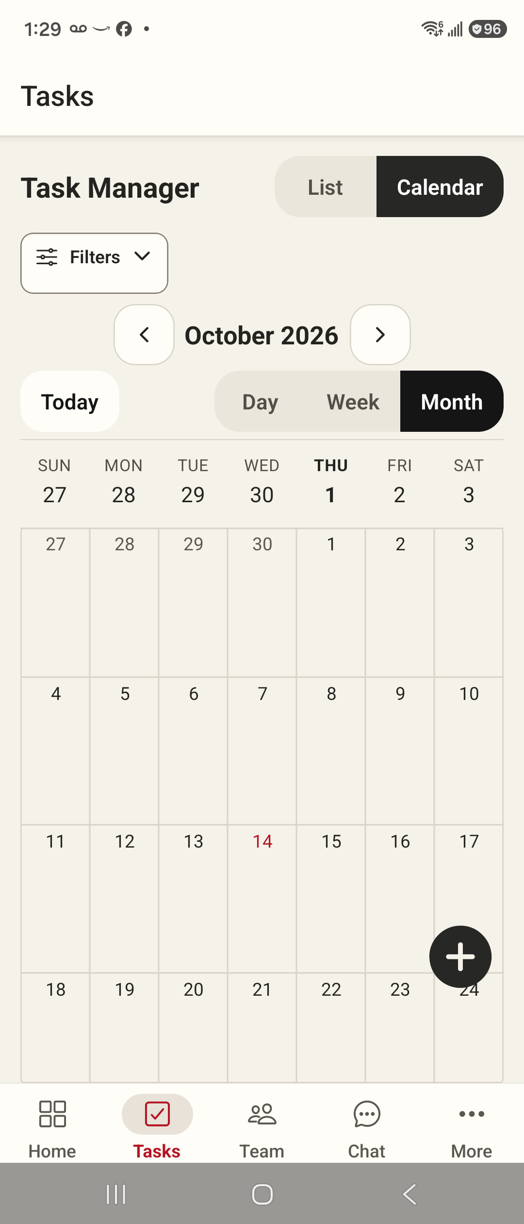 Calendrier réel de Cleaner avec vues jour, semaine et mois